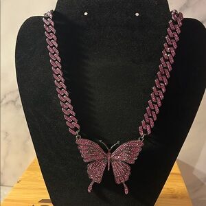 Elegant Dark Pink Butterfly Necklace